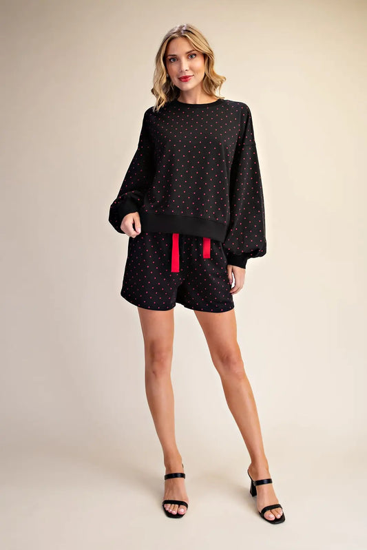 The Black Dotty Darling Top or Shorts