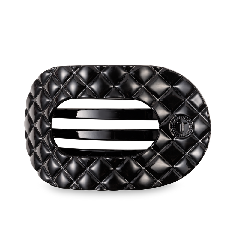Flat Round Hair Clip | Large | Jet Black Quilted