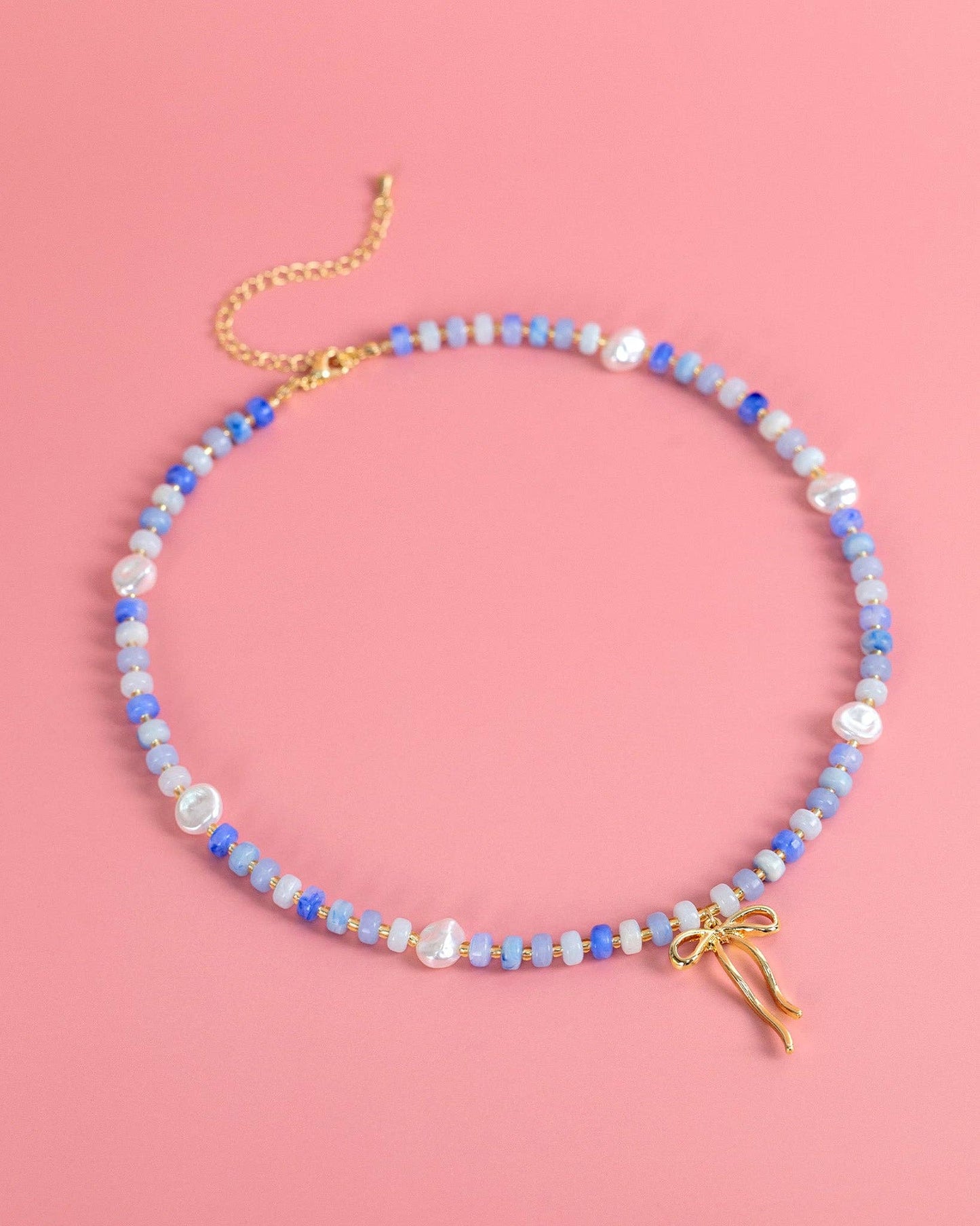 Pastel Crush Coquette Bead Pearl Necklace: Blue