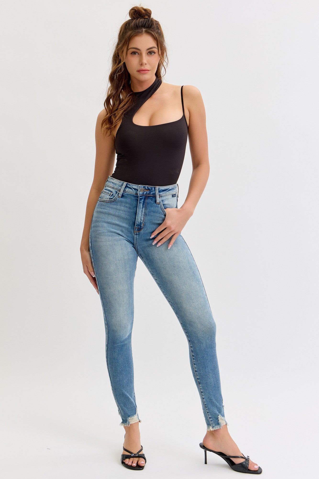 Cello Kate High Rise Frayed Skinny Jeans