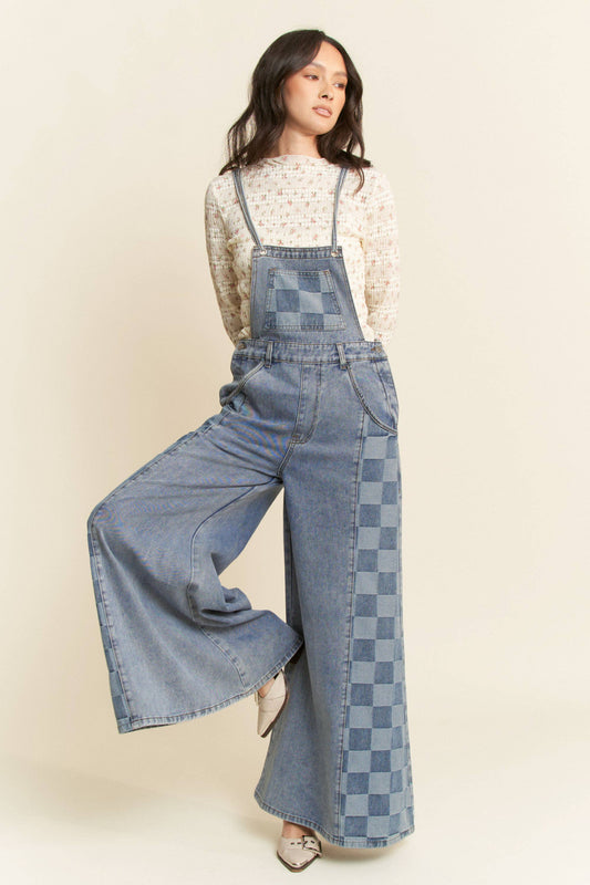 Sweet Stitch Checkered Overalls