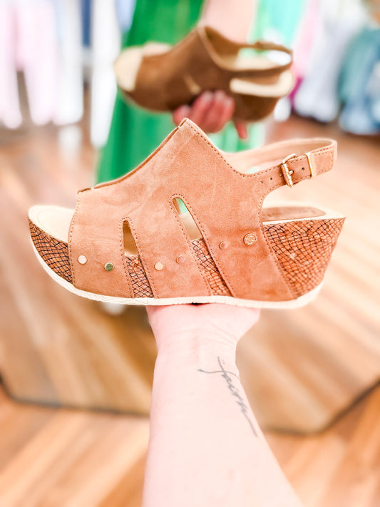 Bussola Formentera Peep-Toe Wedge Sandals (Sand)