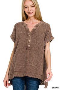Ally Henley Gauze Top Two Colors!