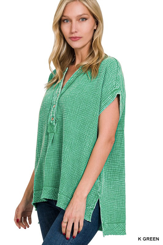 Ally Henley Gauze Top Two Colors!