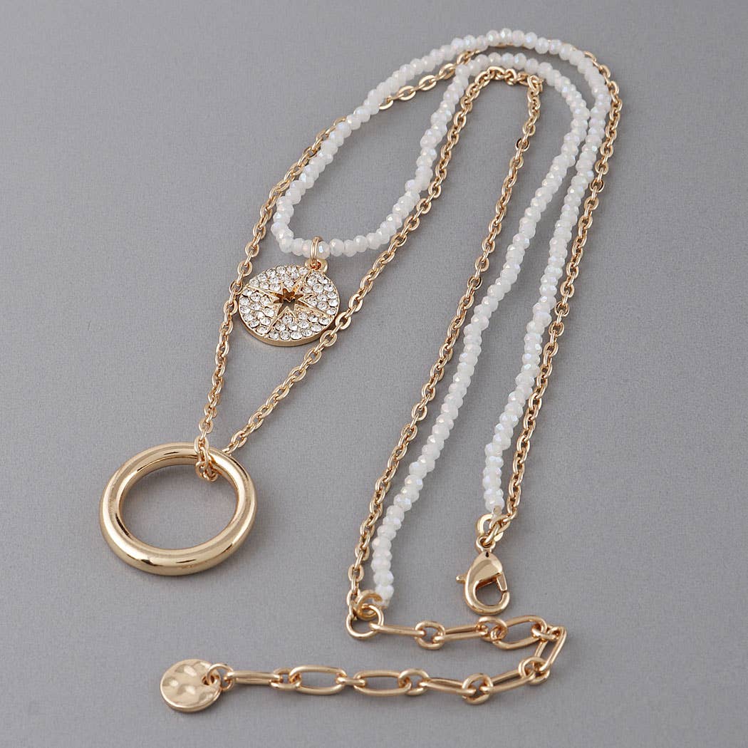 Double Layered Star Pendant Necklace: Nude