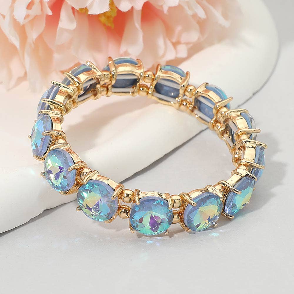 Round Stone Cluster Beaded Stretch Evening Bracelet Many colors