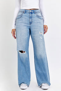 High Rise Wide Leg Jeans with Double Scoop Pockets