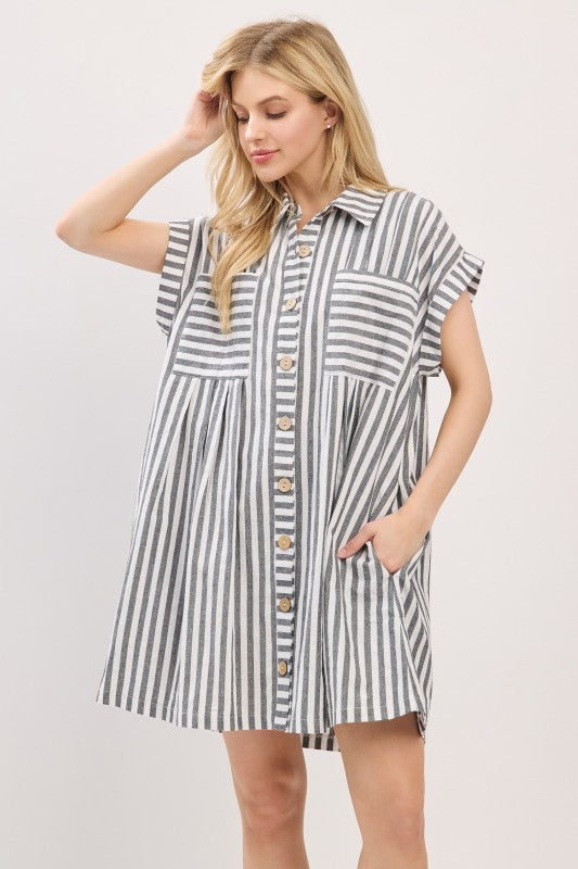 Ally Striped Button Down Dress