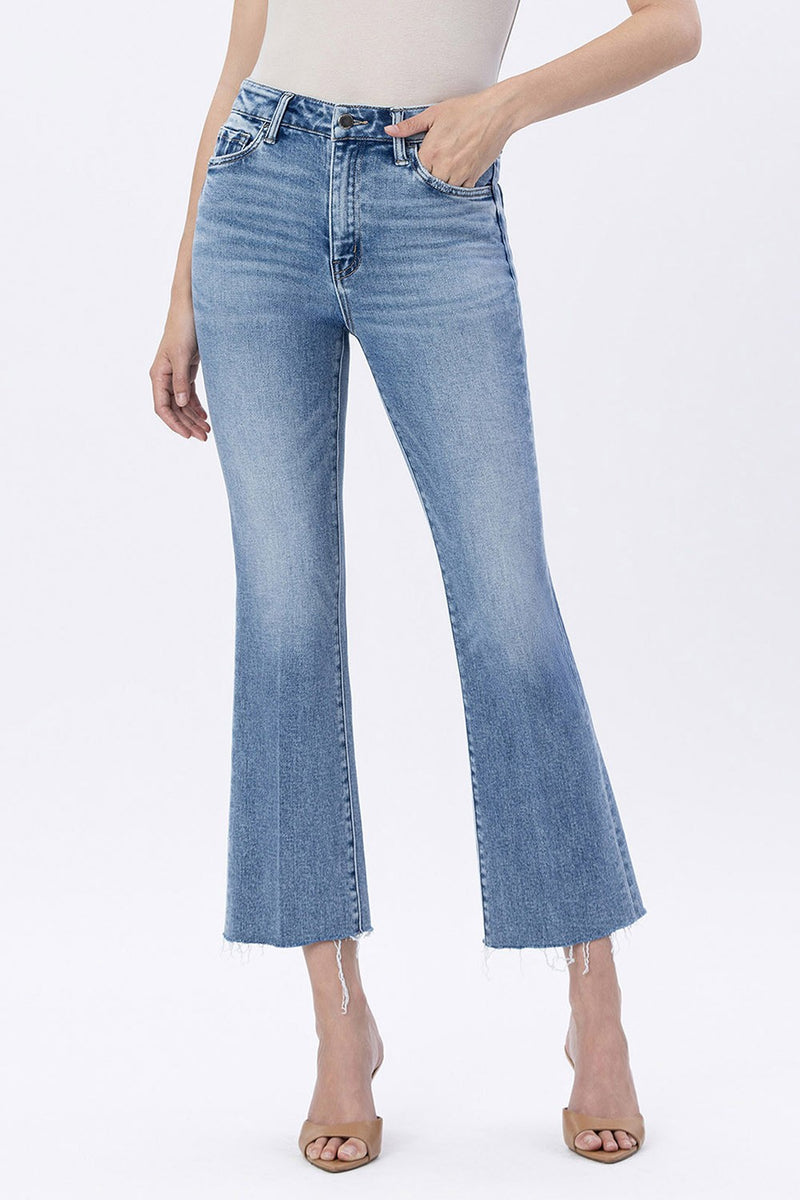 Flying Monkey High Rise Raw Hem Kick Flare Jeans