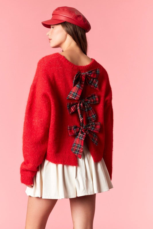Holiday Plaid Bow Sweater