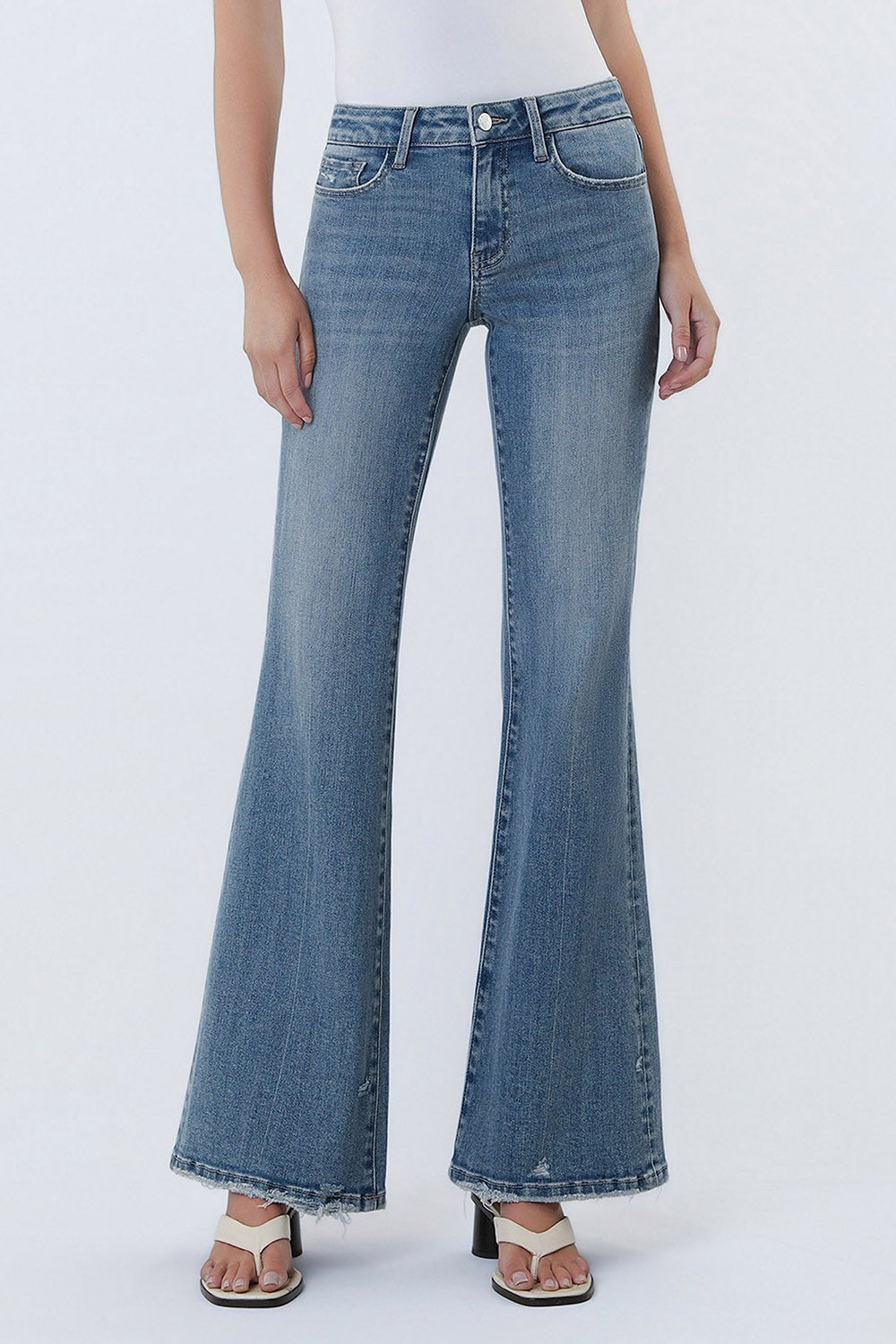 Lovervet Mid Rise Crease Line Easy Flare Jeans