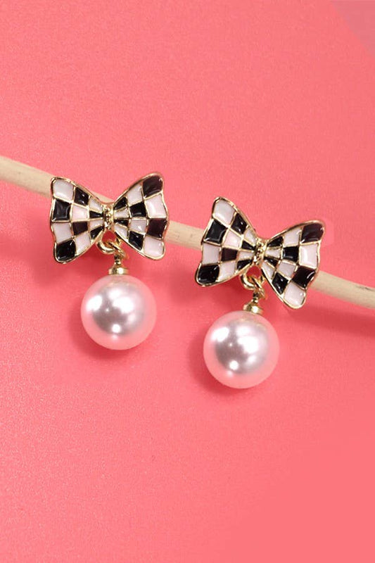 Checker Bow Earrings