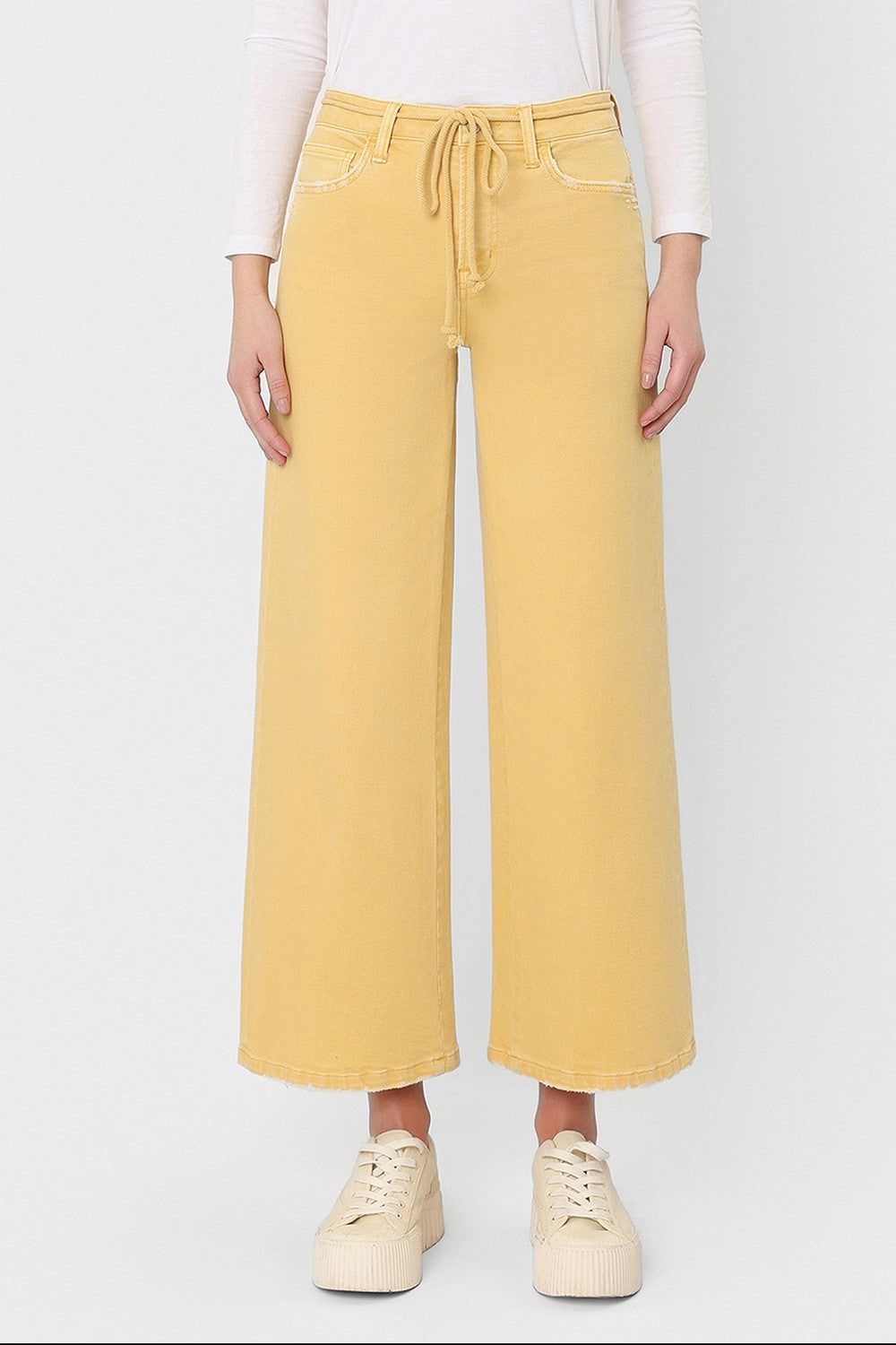 Marigold High Rise Drawstring Color Crop Wide Leg Jeans