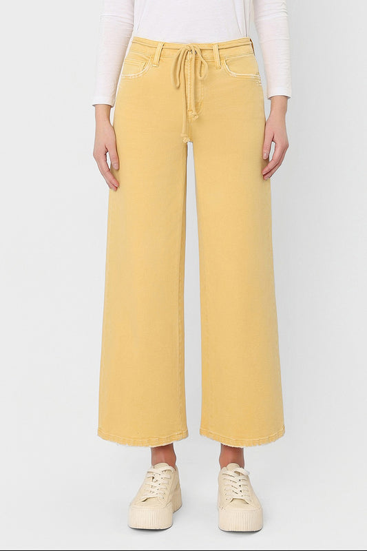 Marigold High Rise Drawstring Color Crop Wide Leg Jeans