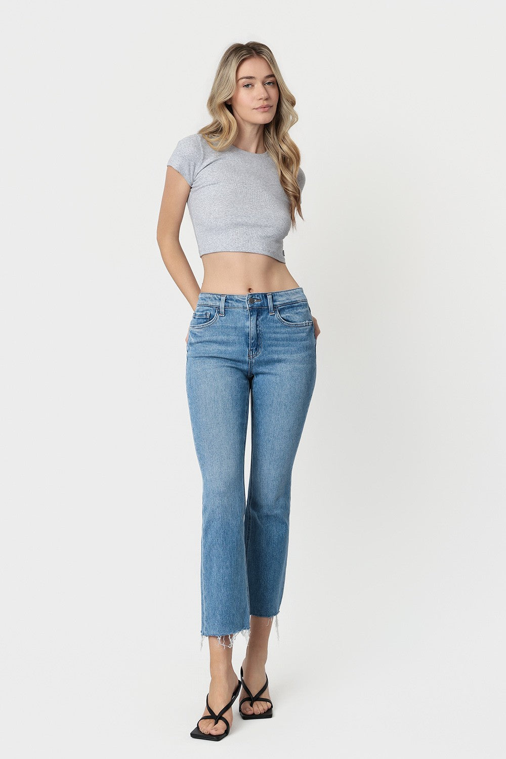 Flying Monkey Emma High Rise Distressed Hem Kick Flare Jeans