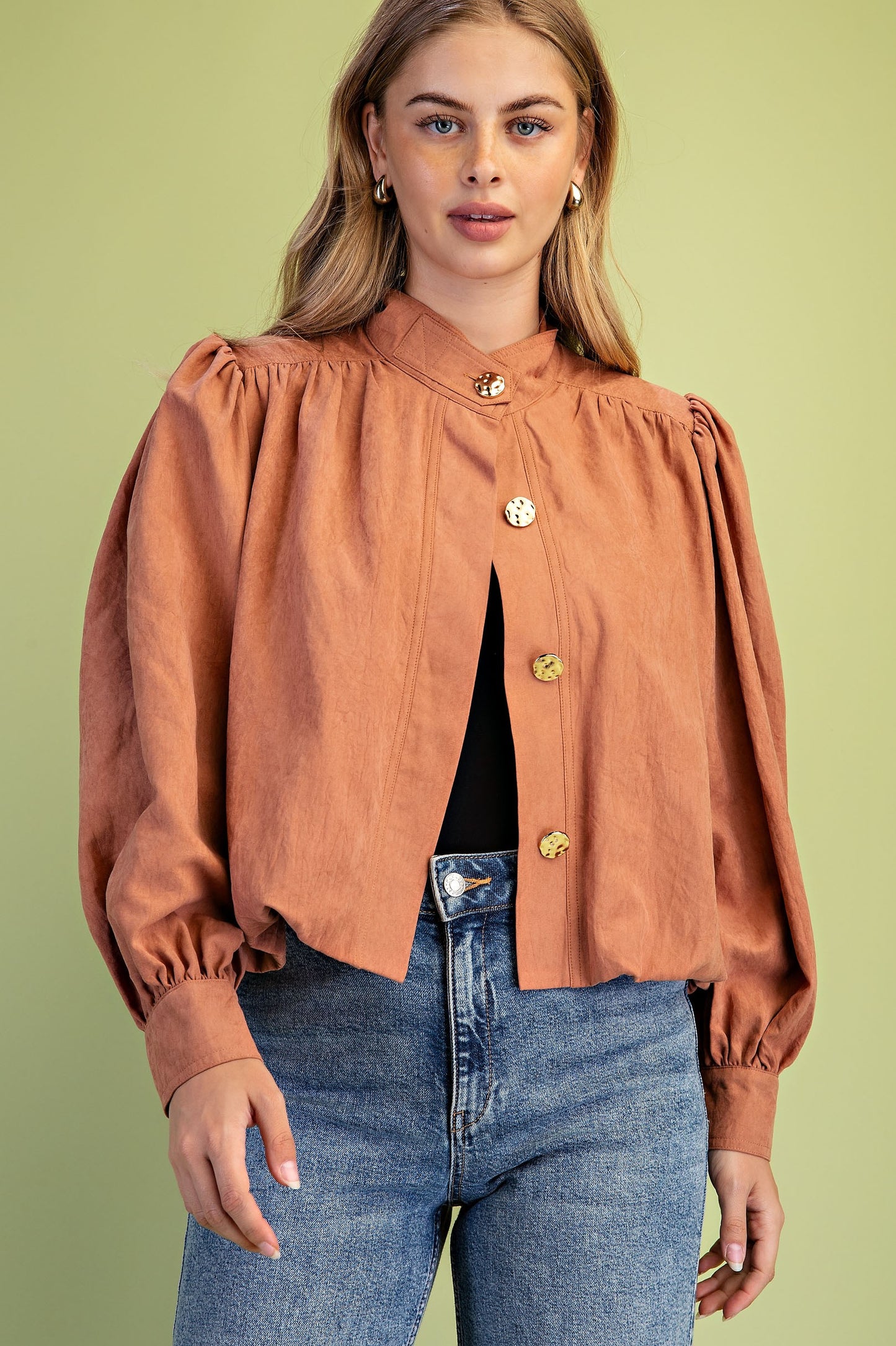 Camel Bubble Hem Funnel Neck Jacket