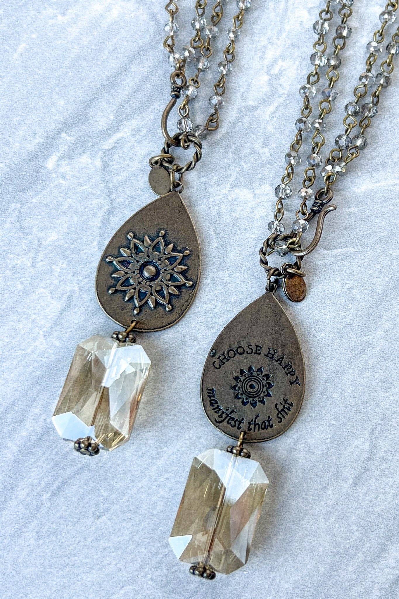 Choose Happy Necklace in Bronze