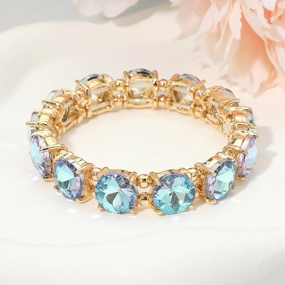 Round Stone Cluster Beaded Stretch Evening Bracelet Many colors
