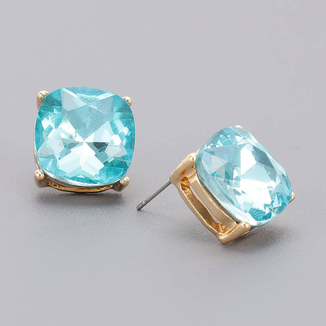 Square Crystal Stud Earrings: Blue