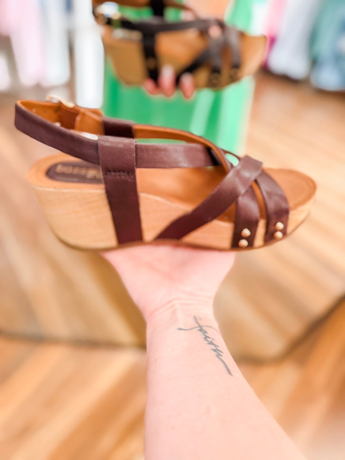 Bussola Formentera Cross Straps Wedge Sandal Bone or Brown
