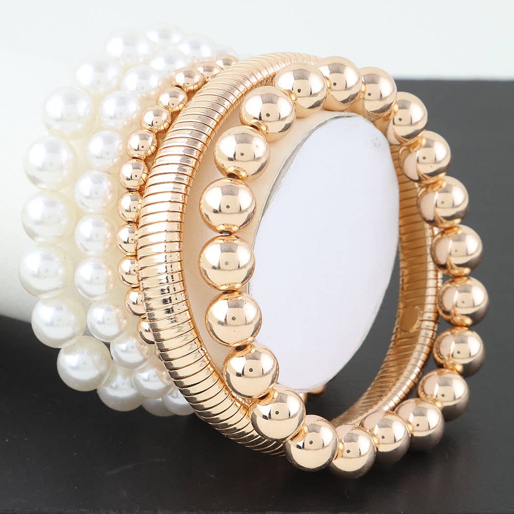 Multi Pearl Beaded Bracelet: Gold/Pearls