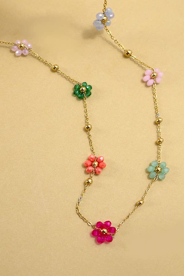 Flower Beaded Charm Necklace