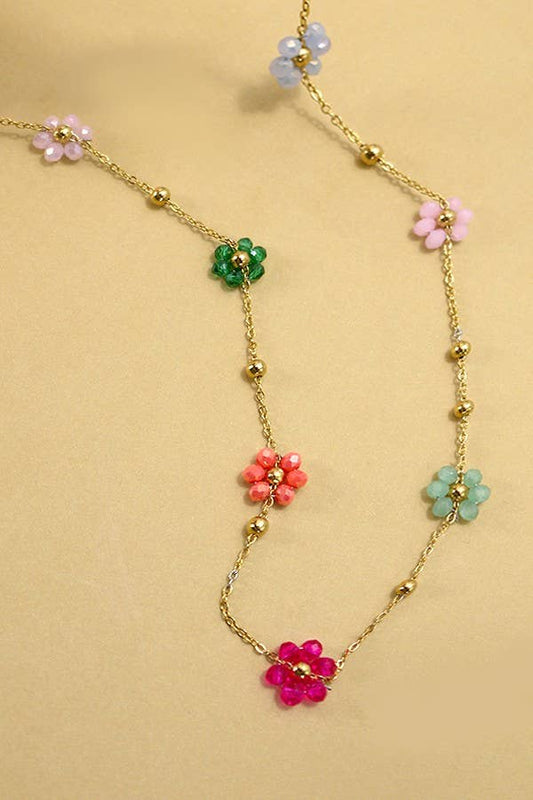 Flower Beaded Charm Necklace