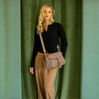 Distressed Vegan Leather Flapover Crossbody Bag with Tassel