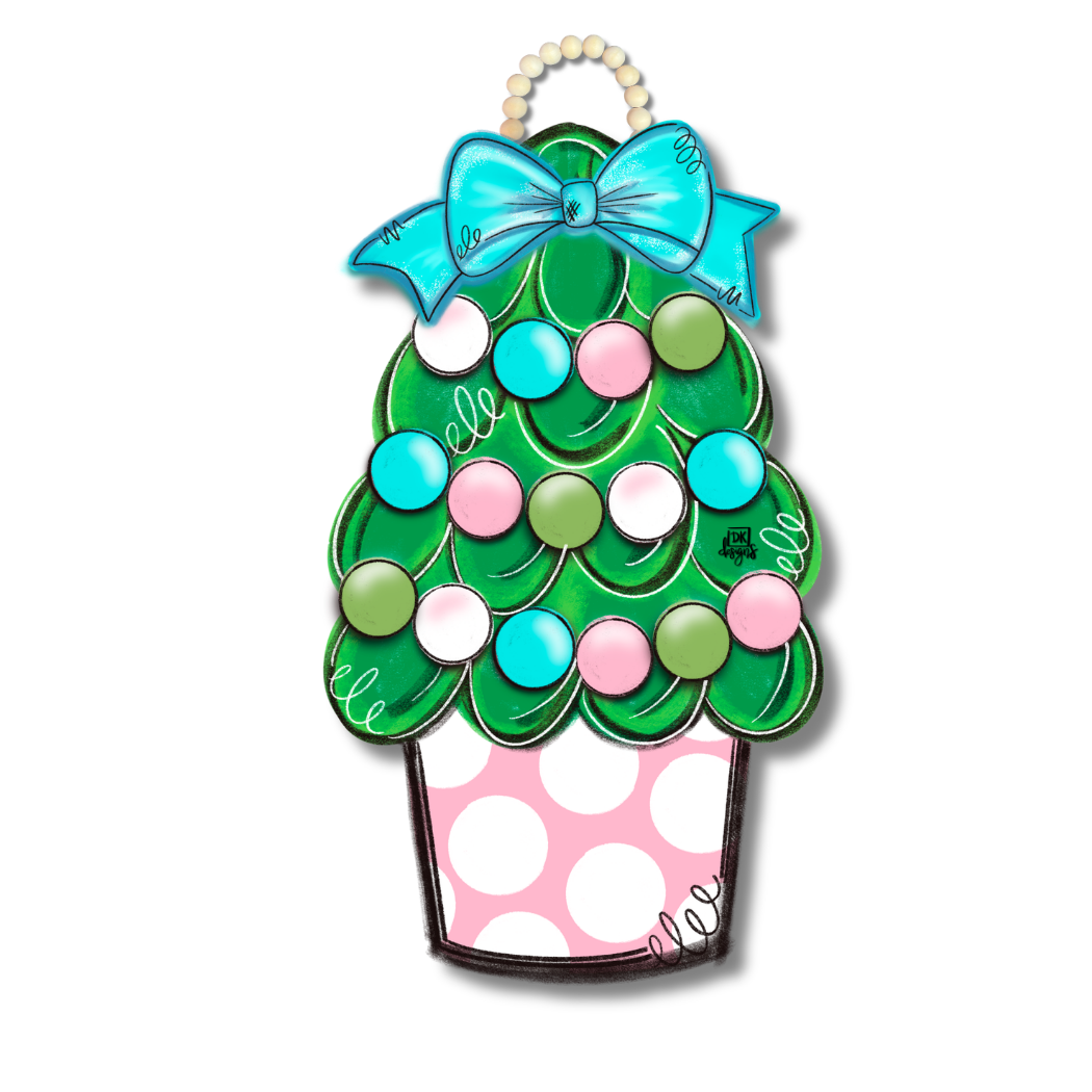Pink and Teal Christmas Tree Door Hanger
