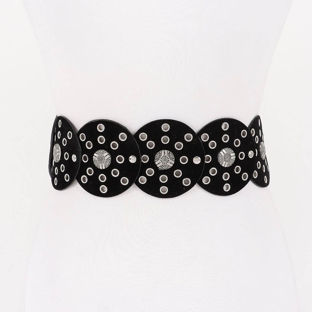 Faux Leather Disc Belt Brown or Red