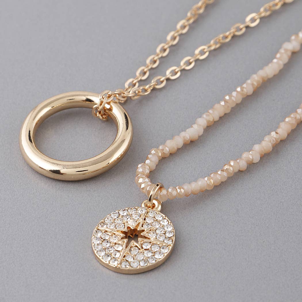 Double Layered Star Pendant Necklace: Nude