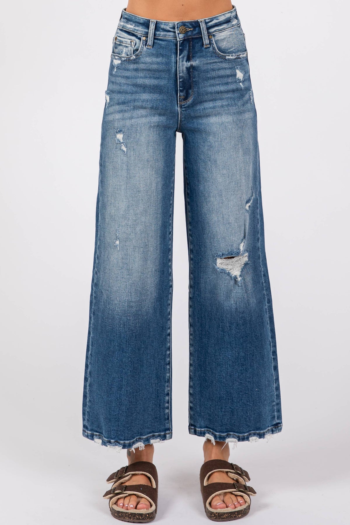 Petra High Rise Cropped Wide Leg Denim