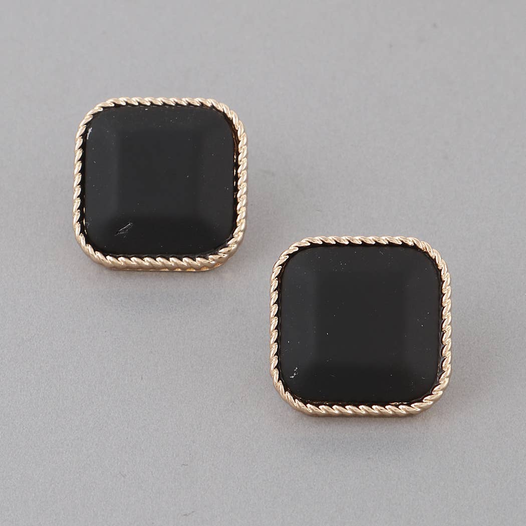 Twisted Solid Box Stud Earrings Green or Black