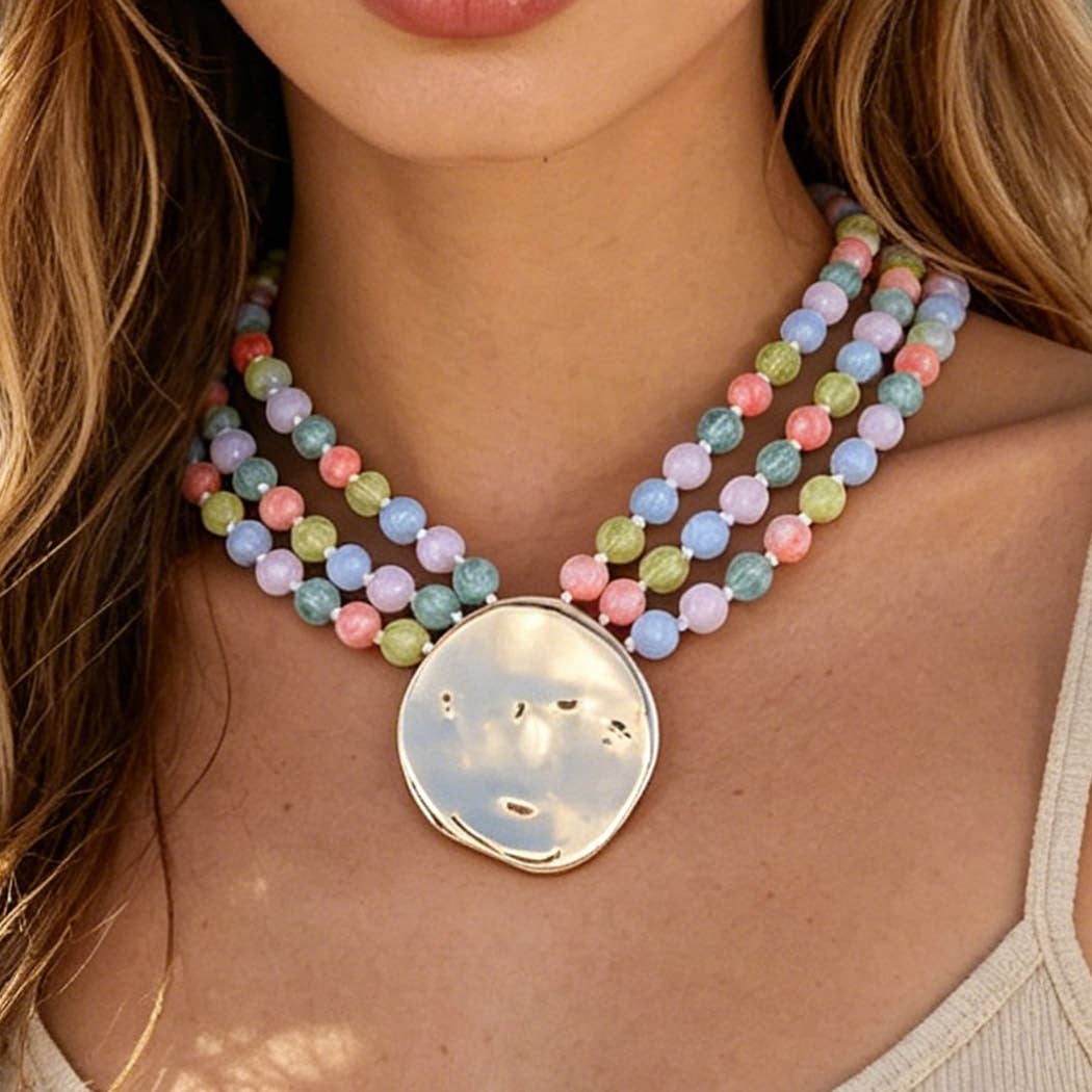 Triple Beaded Disc Statement Necklace