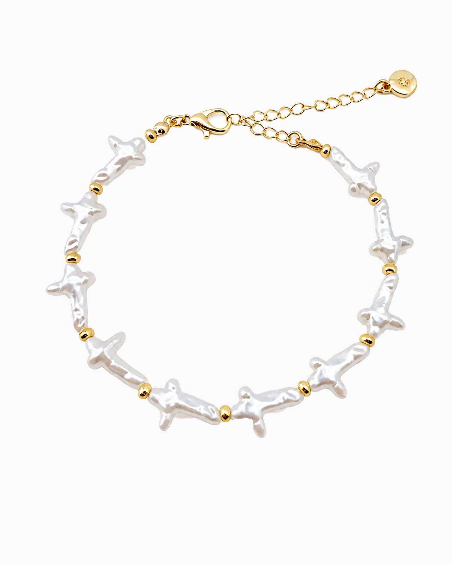 Organic Cross Pearl Bracelet: Gold