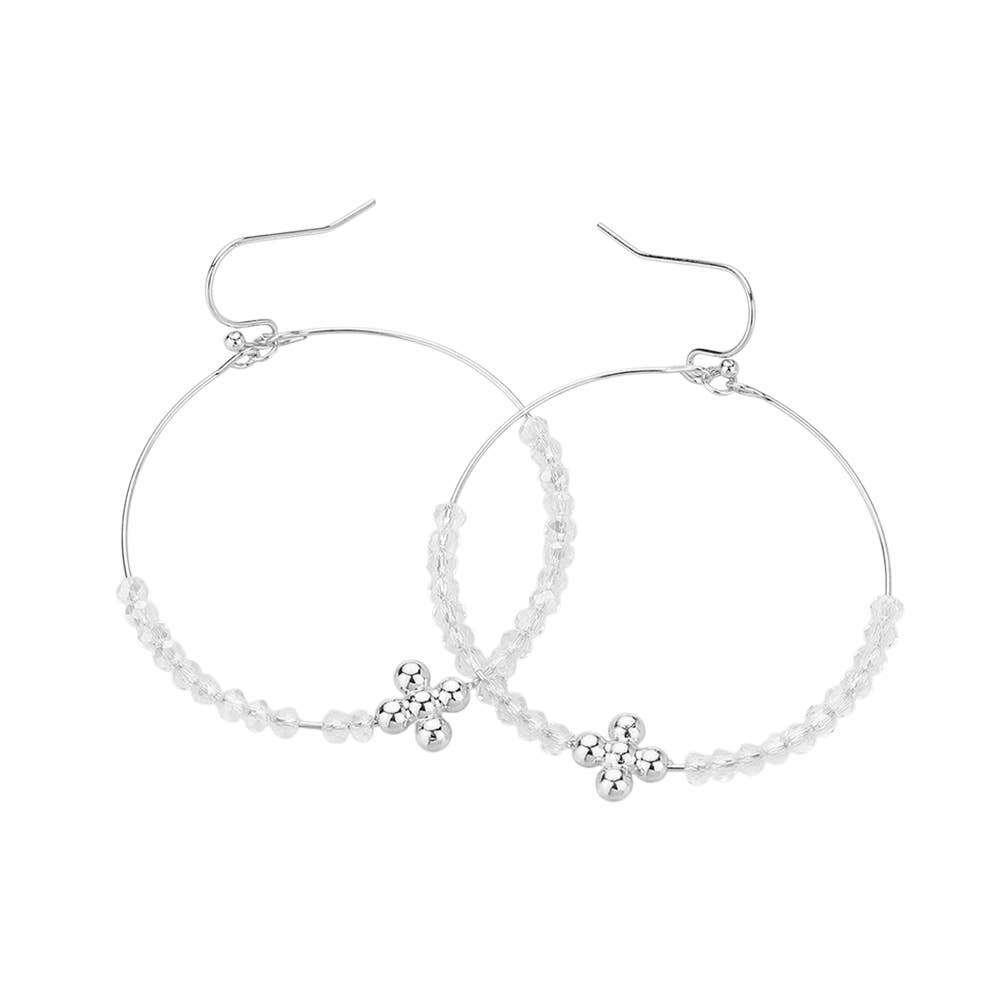 Flower Beaded Open Ring Dangle Earrings