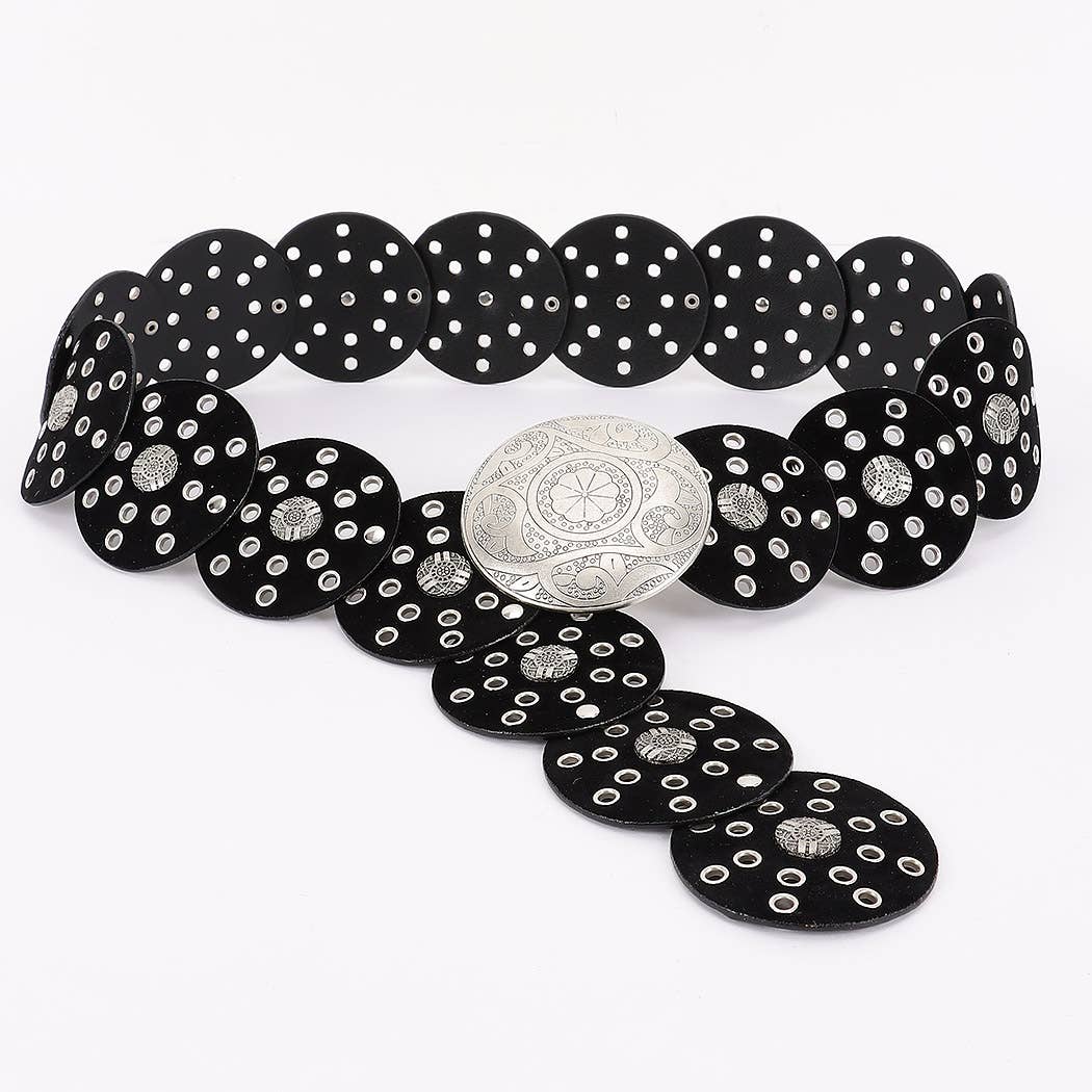 Faux Leather Disc Belt Brown or Red