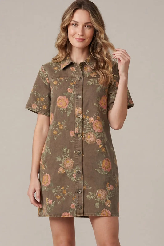 Autumn Bloom Denim Dress 🍂