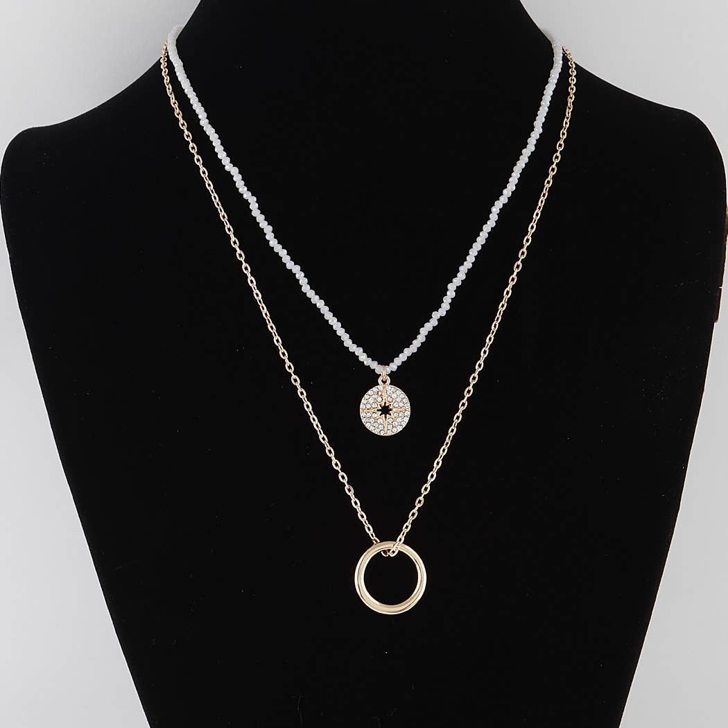 Double Layered Star Pendant Necklace: Nude