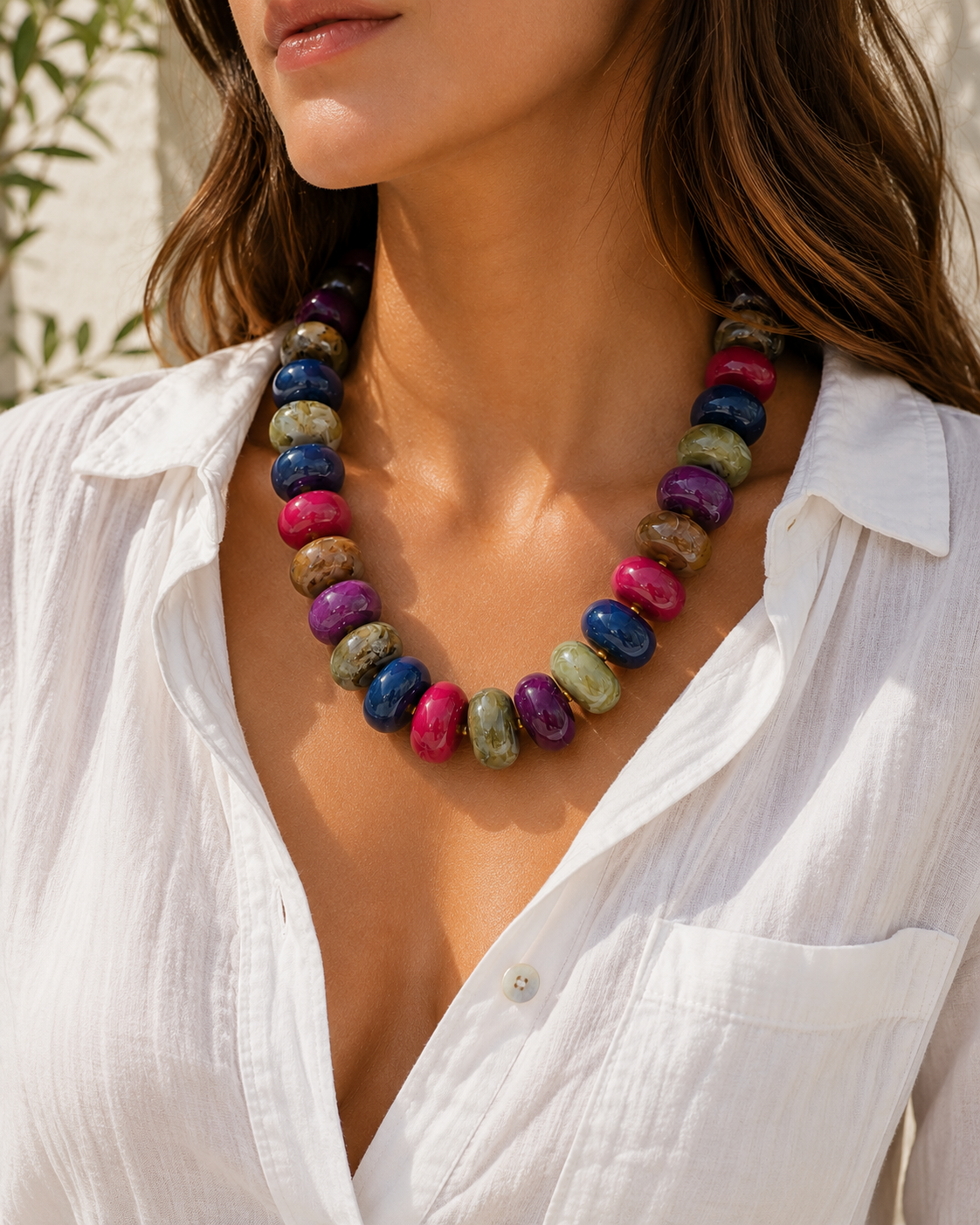Chunky Marble Seed Bead Statement Necklace