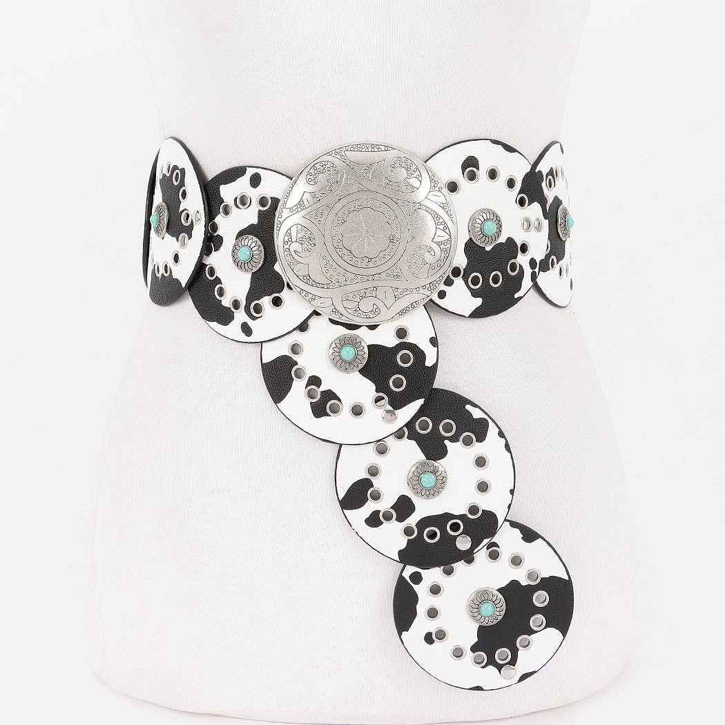 Faux Leather Disc Belt Leopard or Cow Print
