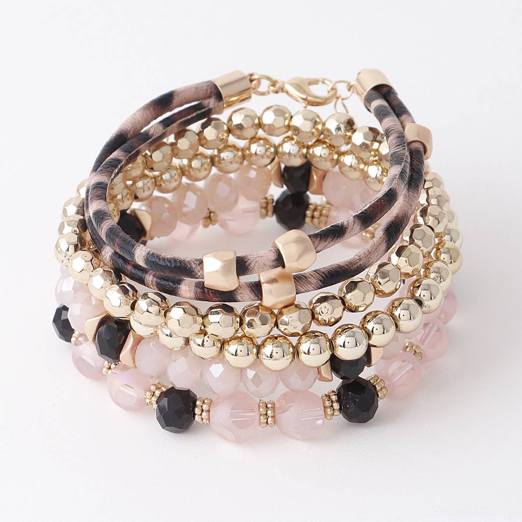 Multi Bead N Crystal Bracelets: Gold White or Gold Pink