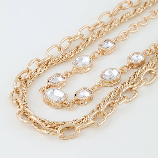Gold Multi Rhinestone Charm Chain Necklace