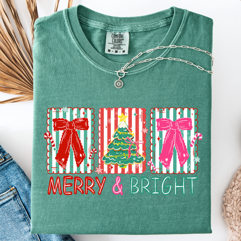 Merry & Bright Bows Graphic Comfort Color Tee
