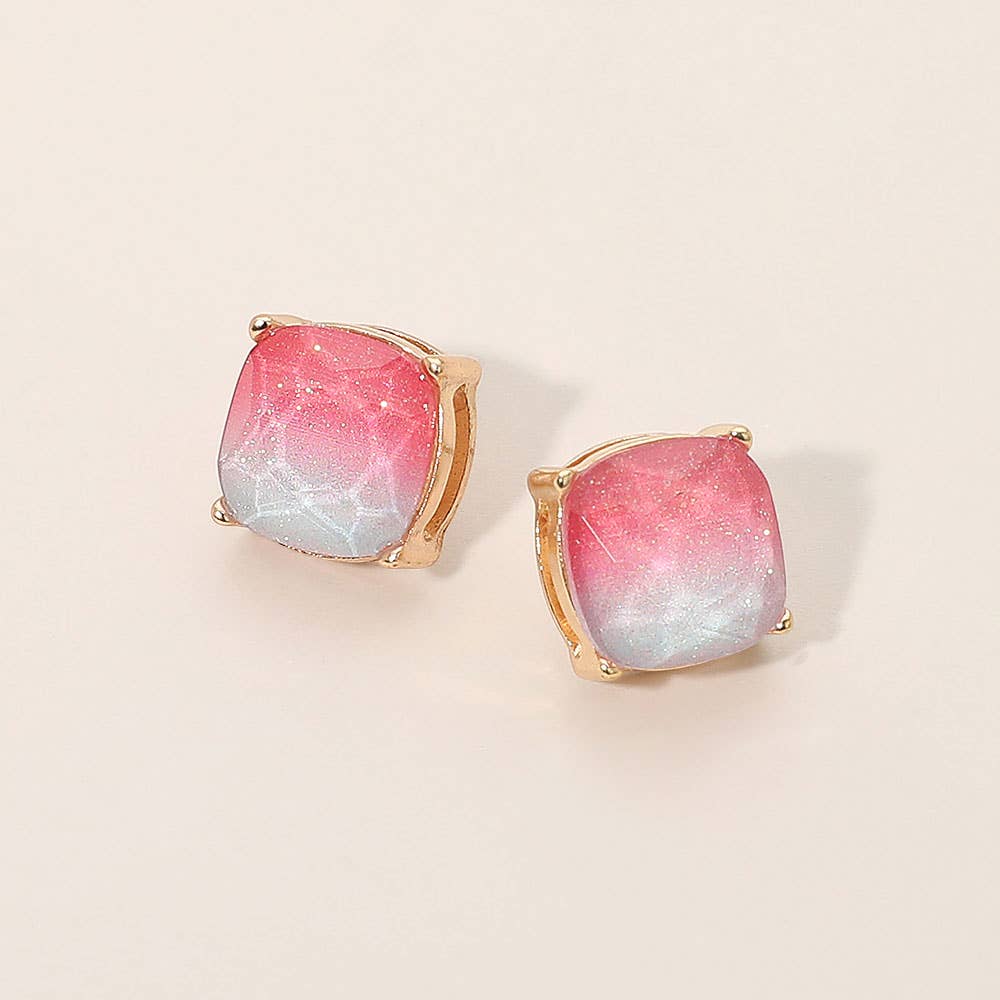Gradient Glitter Square Cushion Stud Earrings