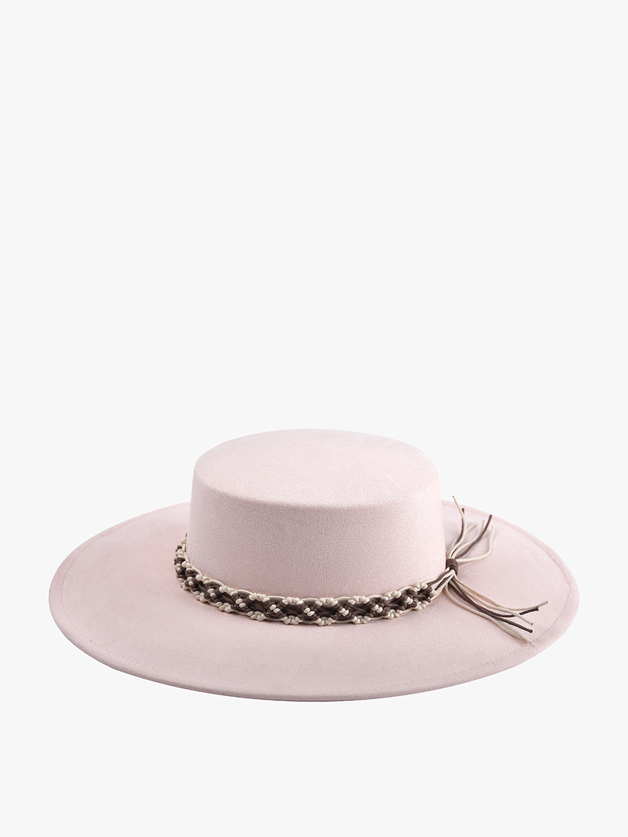 Jazzlyn Faux Suede Boater Hat w/ Macrame Band Two Colors!