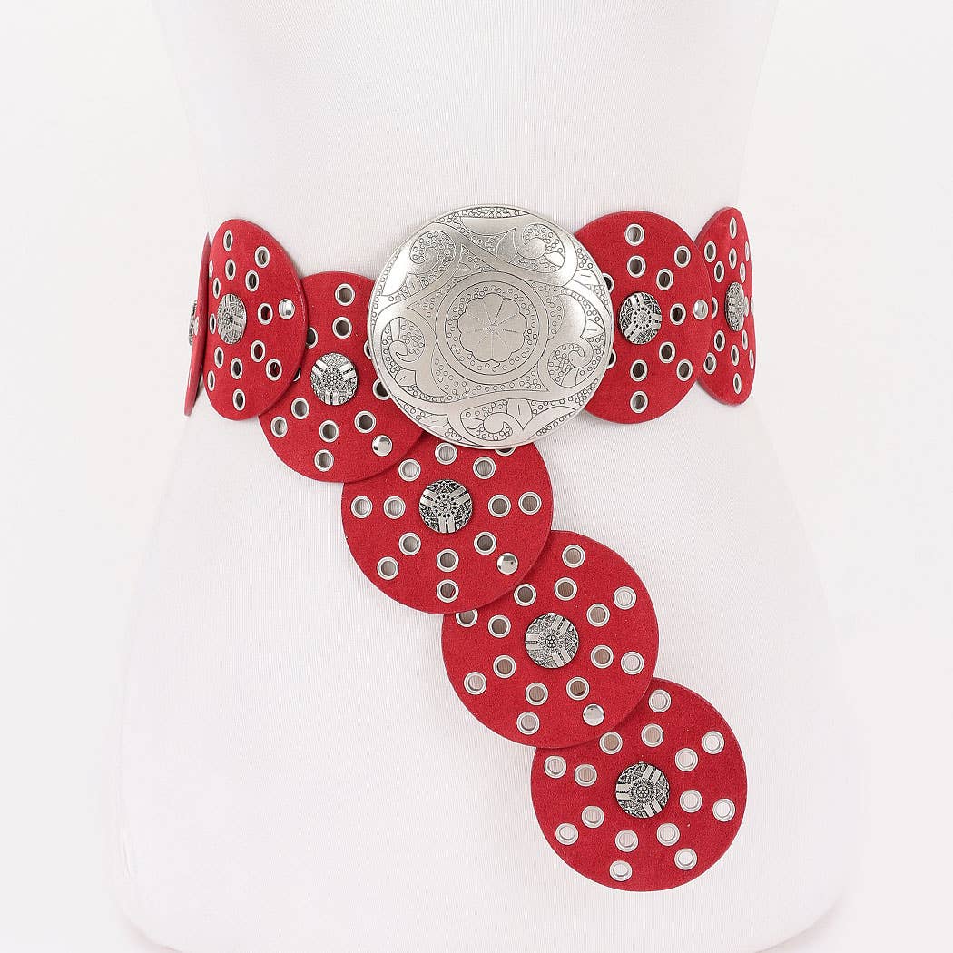 Faux Leather Disc Belt Brown or Red