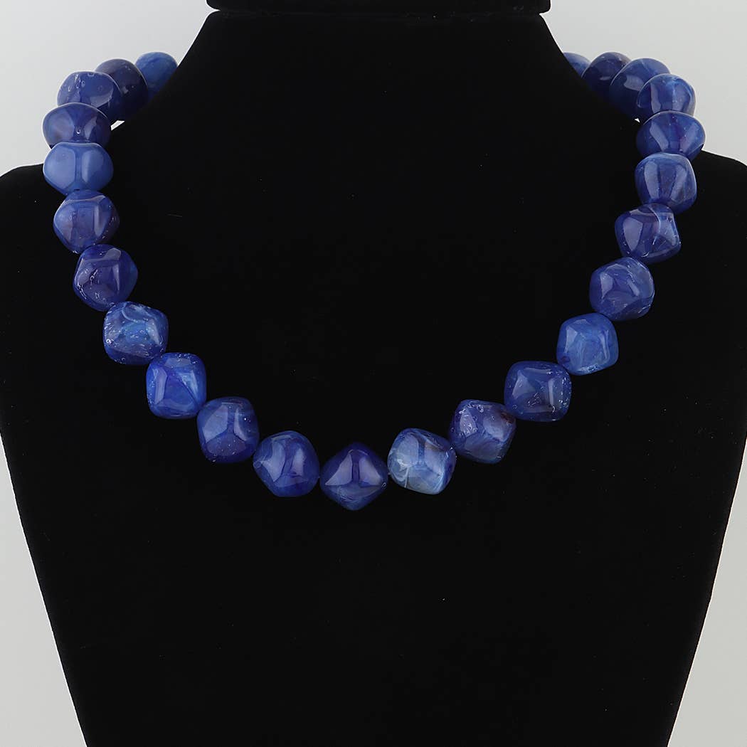 Blue Abstract Crystal Beaded Necklace