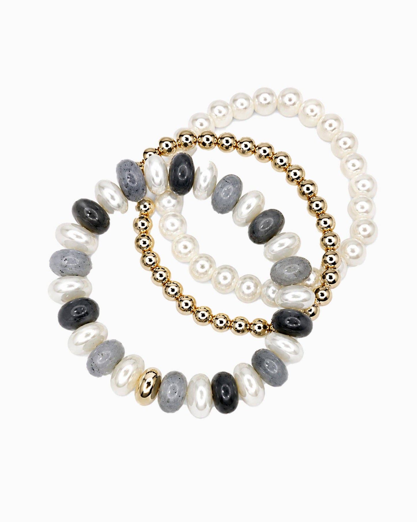 Color Marble Acrylic Bead Stretch Bracelet Set: Grey