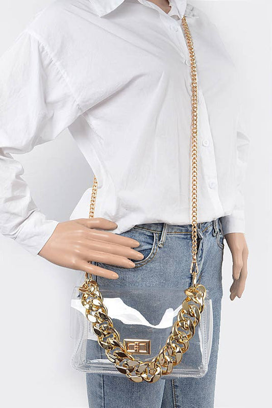 Clear Gold Cross Body Stadium Bag